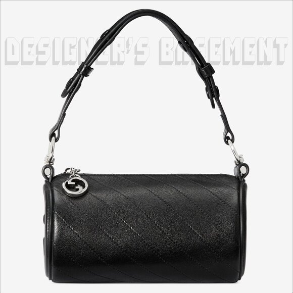 GUCCI black BLONDIE MINI Matelasse Leather Cylinder Interlocking G charm Bag +π - Picture 3 of 11